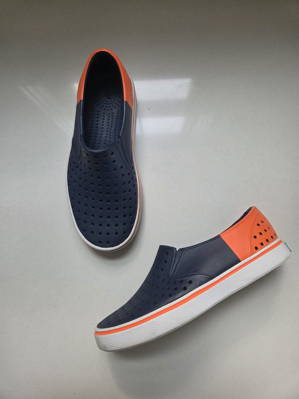 Native Shoes Kids Slip-On Loafers in Navy and Orange
